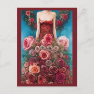 Carte Postale Imaginaire Roses rouges Mariage robe Goth Mariée P