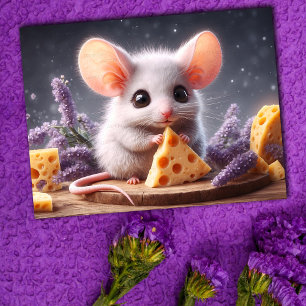 Carte Postale Imaginaire souris fromage fleurs mignonnes faune a