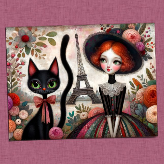 Carte Postale Imaginaires floraux avec Feline Friend à Paris (Créateur téléchargé)