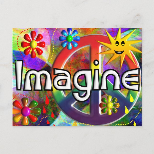 Carte Postale "Imaginez" Cadeaux Psychadéliques des années 70 (Devant)
