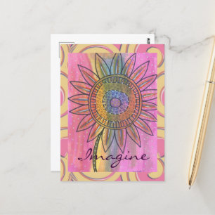 Carte Postale Imaginez Peace Tie Dye Flower Watercolor Art