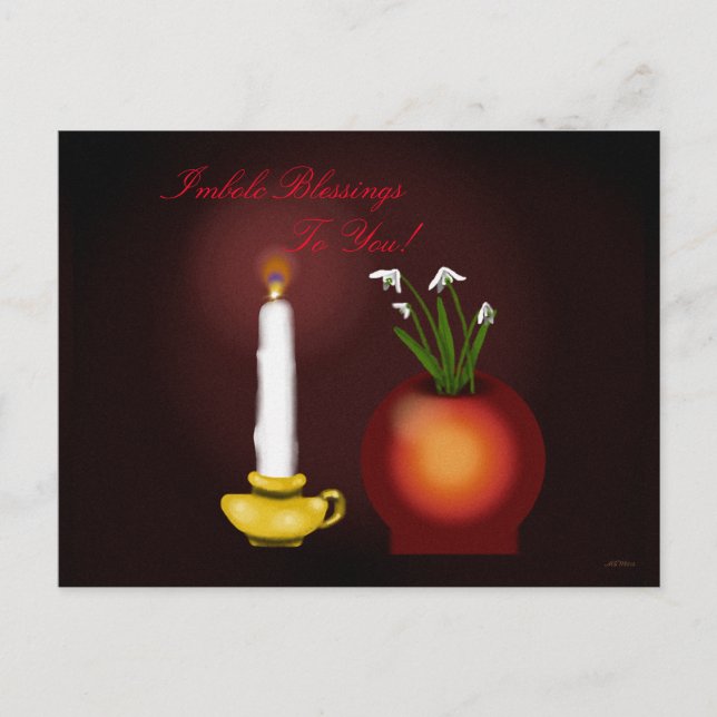 Carte Postale Imbolg bougie et neige drops Brighid (Devant)