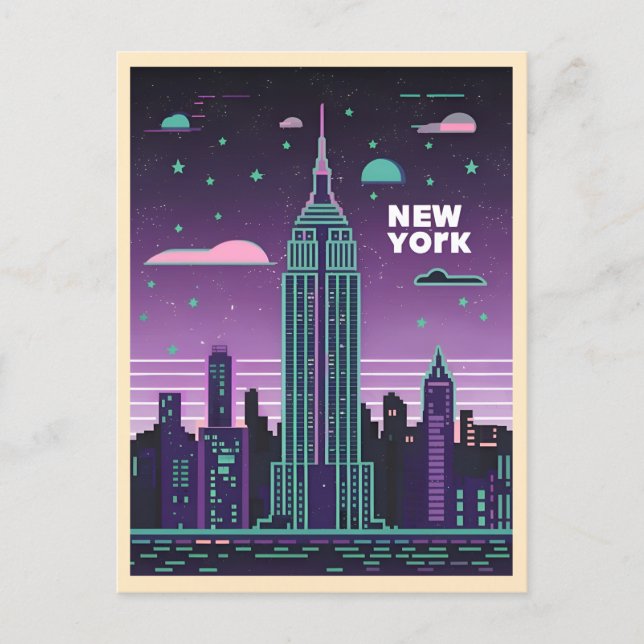 Carte Postale Immeuble d'état de l'Empire Vaporwave Lo-Fi des an (Devant)