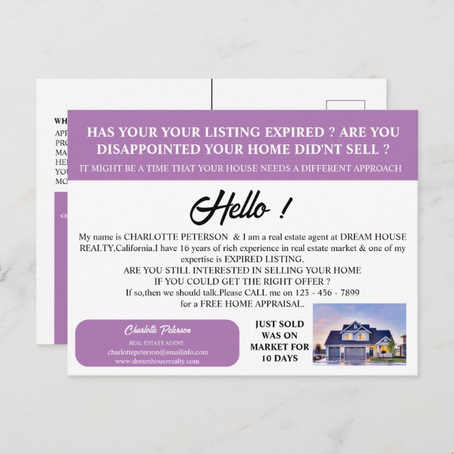 Carte Postale Immobilier photo moderne Annonce expirée (Devant / Derrière)