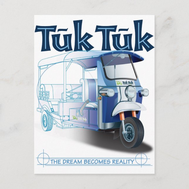 Carte Postale Impression bleue TukTuk (Devant)