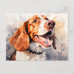 Carte Postale Impression d'art Chien Aquarelle Joyeuse