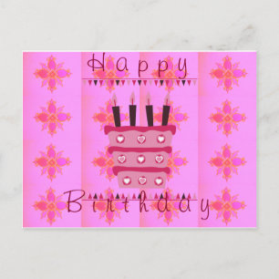 Carte Postale Impression d'art de gâteau d'anniversaire floral p