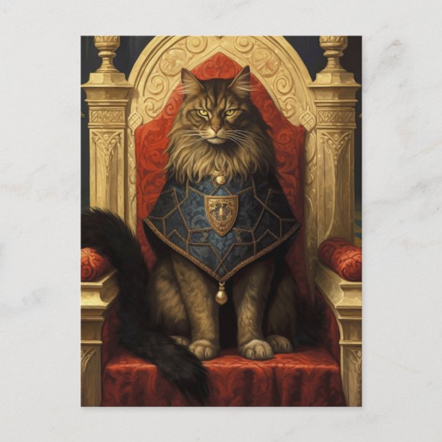 Carte Postale Impression d'art du trône de chat Maine Coon noble (Devant)