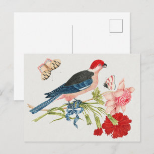 Carte Postale Impression d'art floral papillon oiseau rose vinta