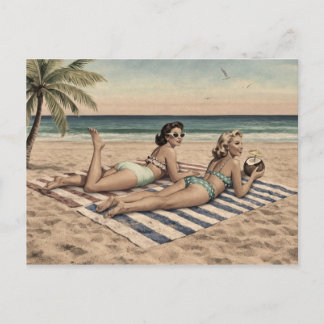 Carte Postale Impression d'art pin-up de plage vintage | Filles 
