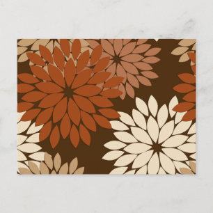 Carte Postale Impression de kimono floral moderne, marron foncé