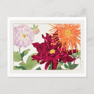 Carte Postale Impression en bloc de bois Dahlia japonais vintage