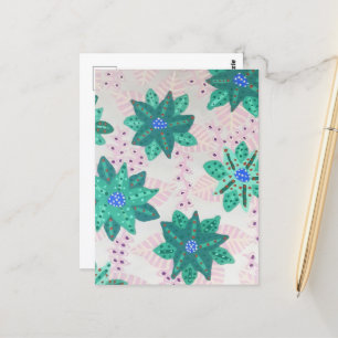 Carte Postale Impression florale Festive Vert Mint