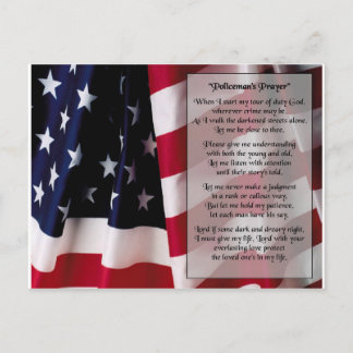 Carte Postale impression noire de la prière de police