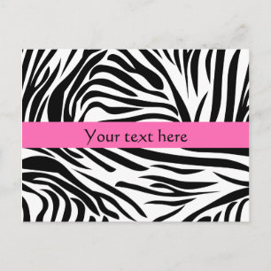 Carte Postale Impression Zèbre noir et blanc avec rose chaud