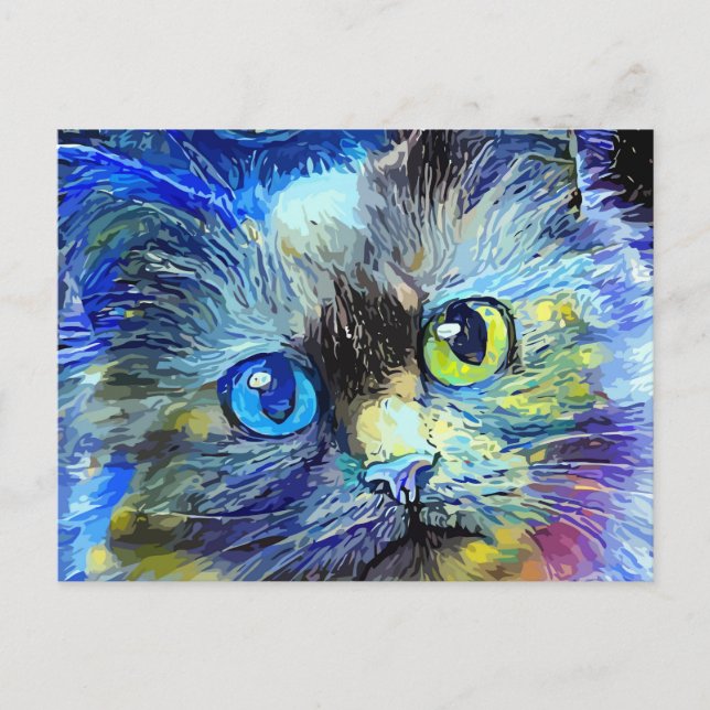 Carte Postale Impressionniste de nuit étoilé Tabby Portrait de c (Devant)