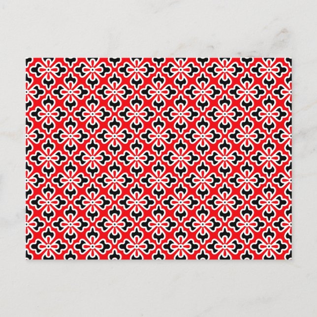 Carte Postale imprimé kimono floral, rouge, noir et blanc (Devant)