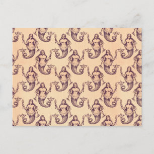 Carte Postale Imprimé vintage à motif de sirène