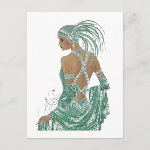 Carte Postale Imprimer vintage Ladies Gogo Green Art