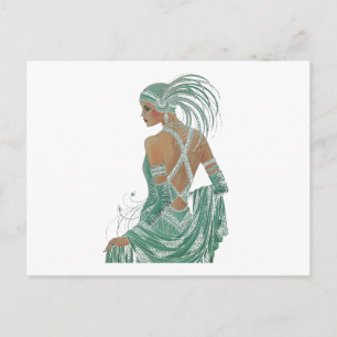 Carte Postale Imprimer vintage Ladies Gogo Green Art