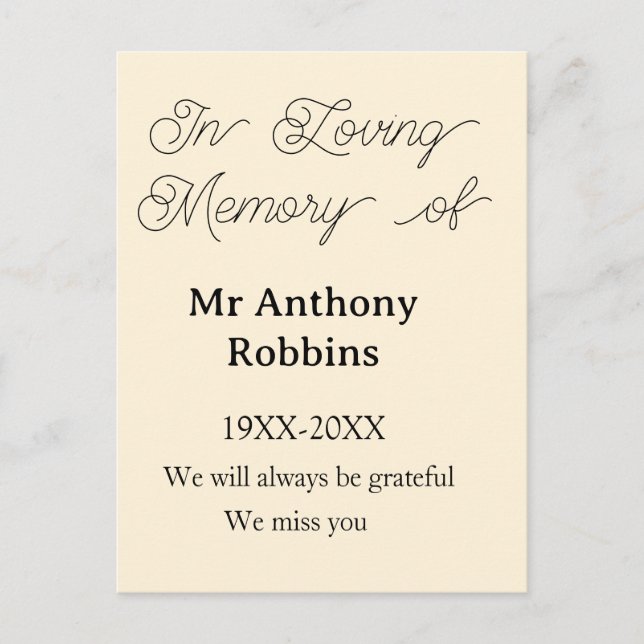 Carte Postale In Loving memory of name funeral memory keepsake (Devant)