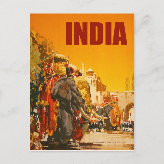 Carte Postale Inde, défilé des éléphants indiens (Devant)