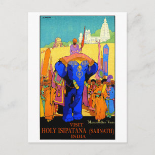 Carte Postale Inde, sainte Isipatana, éléphant bleu, vintage