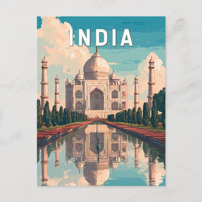 Carte Postale India Illustration Travel Art Vintage (Devant)