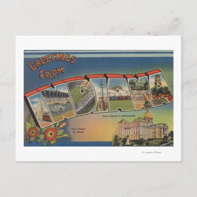 Carte Postale Indiana (Capitale d'État/Fleur) (Devant)