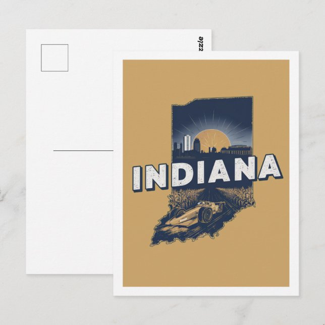 Carte Postale Indiana Retro Travel Design Iconic États-Unis (Devant / Derrière)