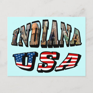 Carte Postale Indiana USA - Drapeau et texte de la photo