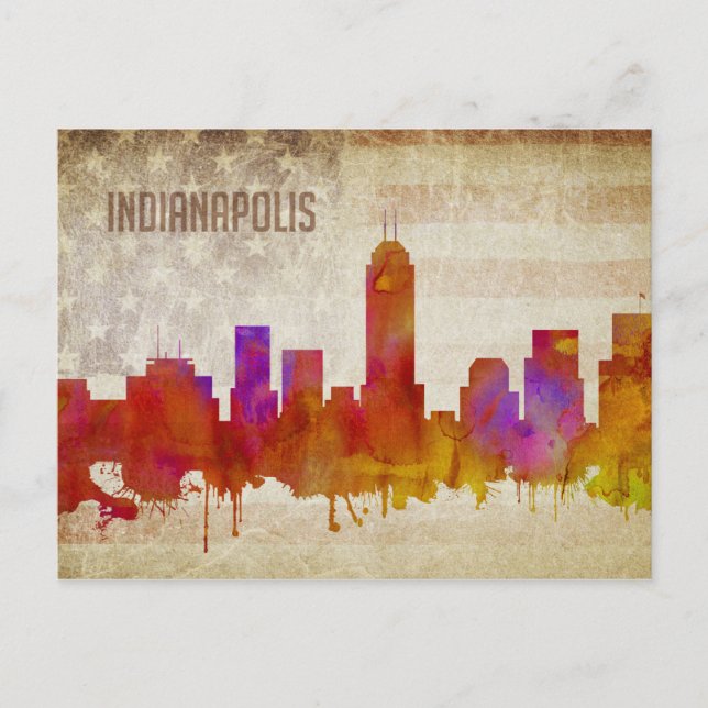 Carte Postale Indianapolis, IN | Aquarelle Ville Skyline (Devant)