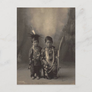 Carte Postale Indien vintage : Deux Petits Braves, Sac & Fox -