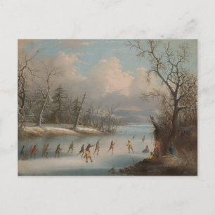 Carte Postale Indiens jouant de la crosse sur la glace