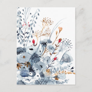 Carte Postale Indigo et ocre - fleurs d'aquarelle