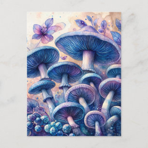 Carte Postale Indigo Milk Casquette Mushroom Aquarelle Art