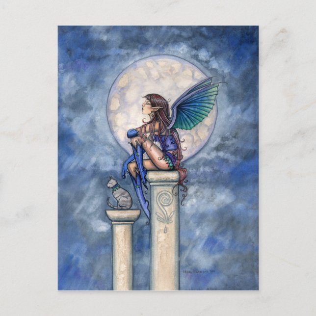 Carte postale Indigo Moon Fairy and Cat (Devant)