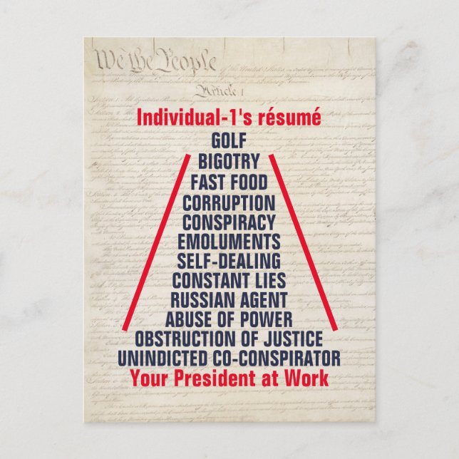 Carte Postale Individuel-1 Trump Collusion Obstruction Jan 2019 (Devant)