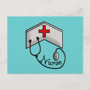Carte Postale Infirmière avec CASQUETTE EMBOSSÉ & STETHOSCOPE
