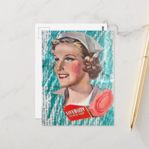 Carte Postale Infirmière avec savon de santé issu d'un collage d