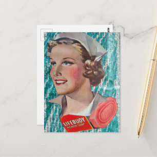 Carte Postale Infirmière avec savon de santé issu d'un collage d