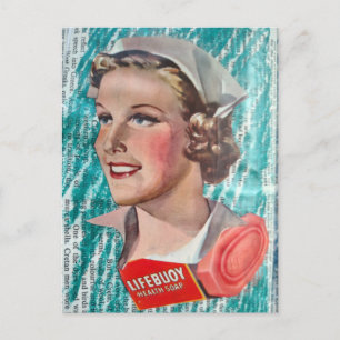 Carte Postale Infirmière des années 1930 avec un collage de savo