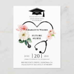 Carte Postale Infirmière diplômée 2022 Floral Laurel Invitation