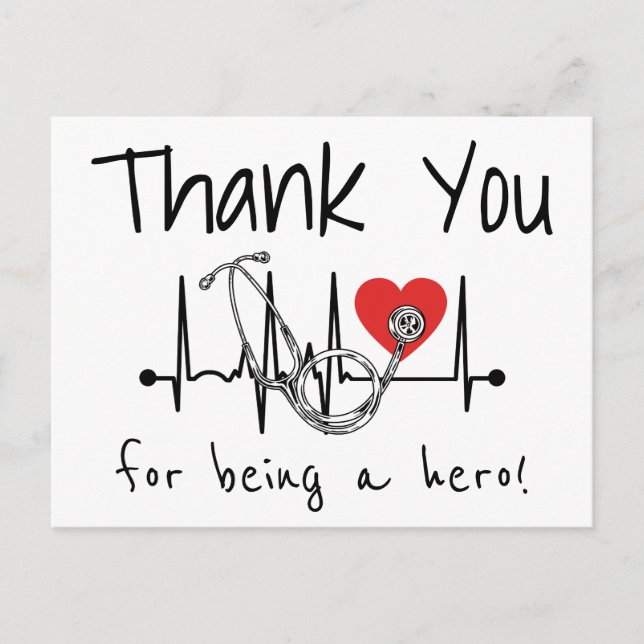 Carte Postale Infirmière Docteur Coeur Stethoscope Merci de soin (Devant)