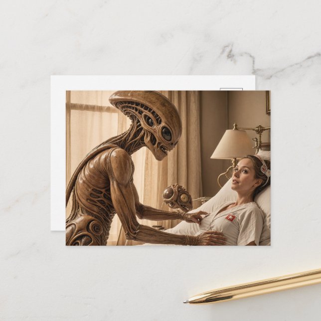 Carte Postale Infirmière extraterrestre (Devant/Arrière en situation)