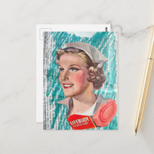 Carte Postale Infirmière Femme au savon de santé collage d'époqu