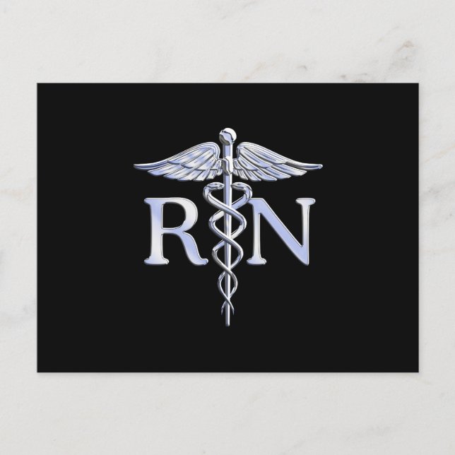Carte Postale Infirmière inscrite RN Caduceus Snakes Solide Noir (Devant)