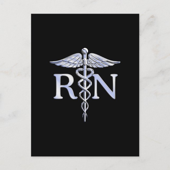 Carte Postale Infirmière inscrite RN Caduceus Snakes Solide Noir (Devant)
