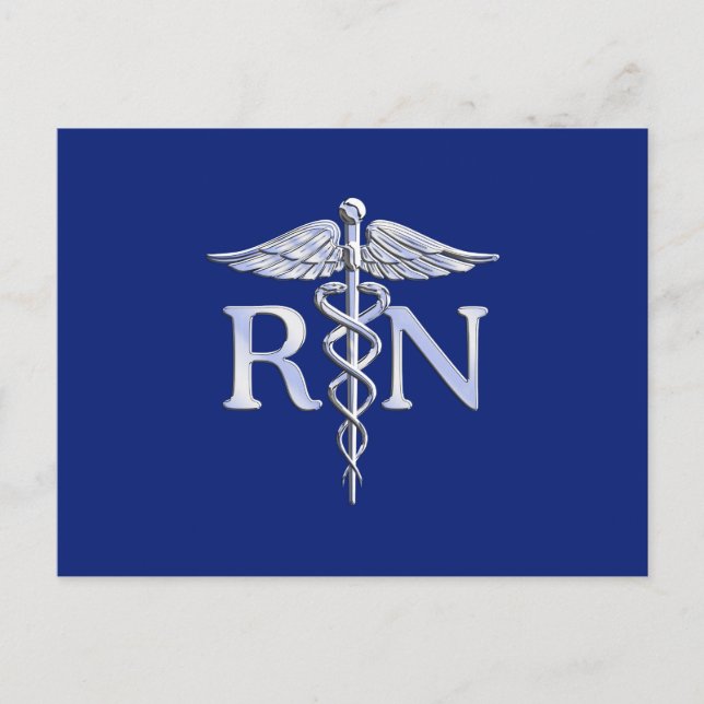 Carte Postale Infirmière inscrite RN Silver Caduceus Navy Blue d (Devant)