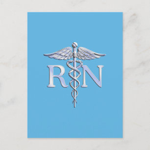 Carte Postale Infirmière inscrite RN Silver Caduceus sur Bleu bé